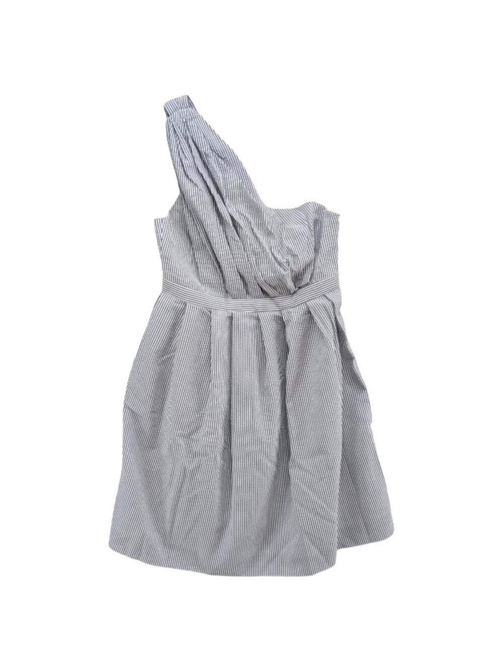 THREAD Mini Fit Flare Dress Blue White Stripe Seersucker One Shoulder Lined Sz 8